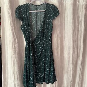 Brandy Melville green and white floral print wrap dress